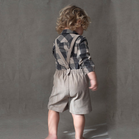 Popelin Taupe Short Dungarees With Straps