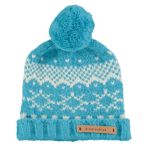 Piupiuchick Jacquard Knitted Hat Pompon Turquoise