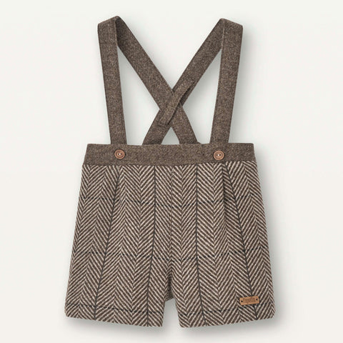 Popelin Brown Herringbone Woollen Short With Crossover Straps