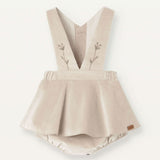 Popelin Beige Velvet Romper Suit With Straps