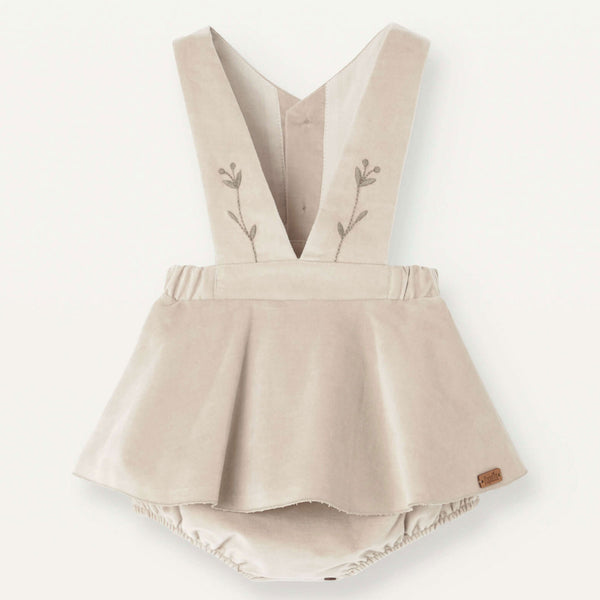 Popelin Beige Velvet Romper Suit With Straps