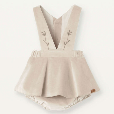 Popelin Beige Velvet Romper Suit With Straps