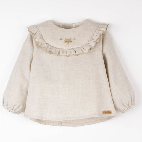 Popelin Sand Shirt With Embroidered Yoke