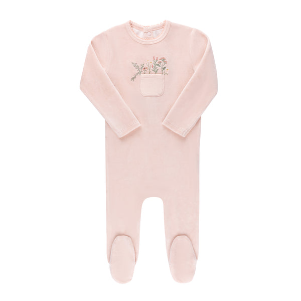 Ely’s & Co Velour Pocket Full of Flowers Collection - Pink - Footie