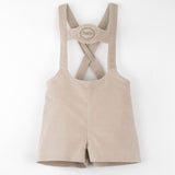 Popelin Beige Velvet Short Dungarees With Embroidery Applique
