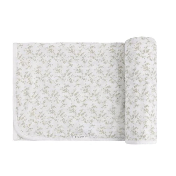 Ely’s & Co Velour Vine Pattern Collection - Sage on Ivory - Muslin Swaddle / 47"