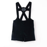 Popelin Black Velvet Short Dungarees With Embroidery Applique