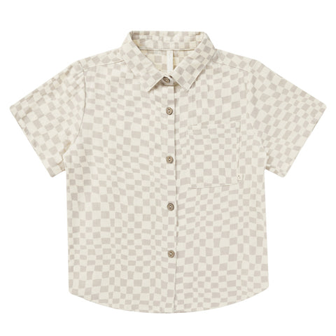 RYLEE & CRU COLLARED SHORT SLEEVE SHIRT || DOVE CHECK