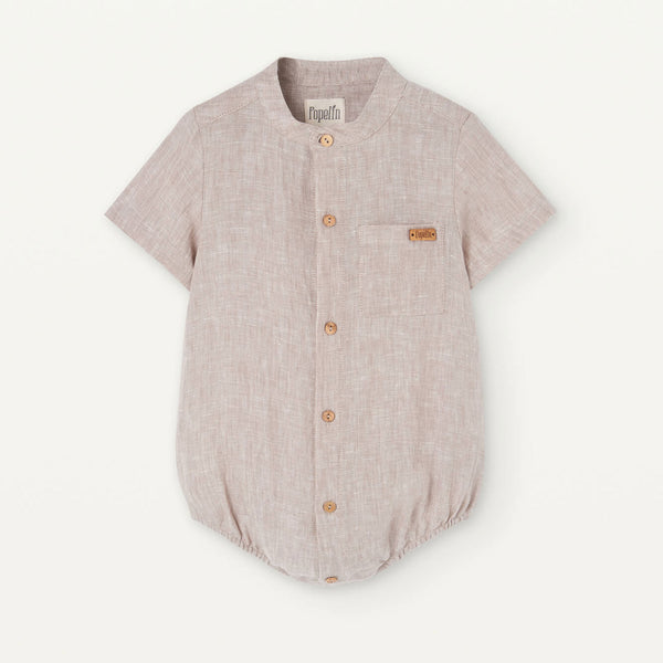 Popelin Sand Linen Shirt-Style Romper Suit