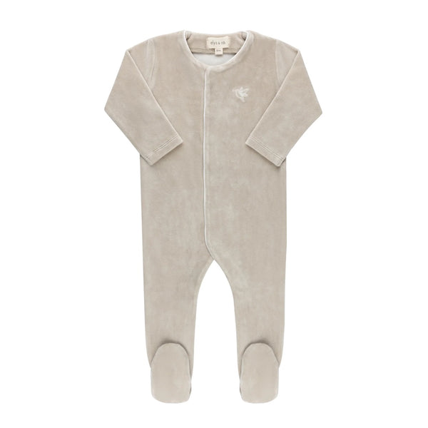 Ely’s & Co Velour Embroidered Bird Collection - Taupe - Footie