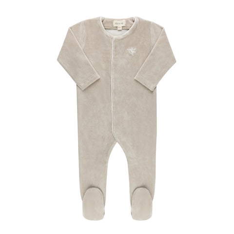 Ely’s & Co Velour Embroidered Bird Collection - Taupe - Footie