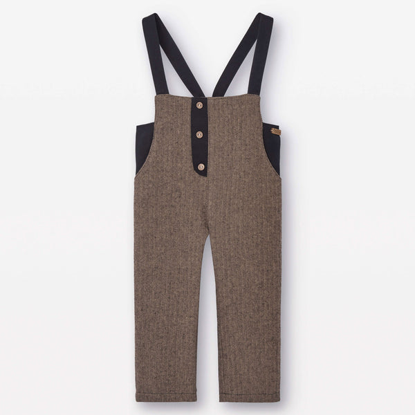 Popelin Brown Micro-Herringbone Contrasting Dungarees