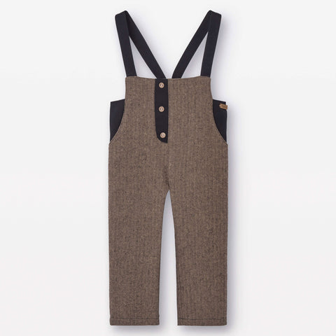 Popelin Brown Micro-Herringbone Contrasting Dungarees