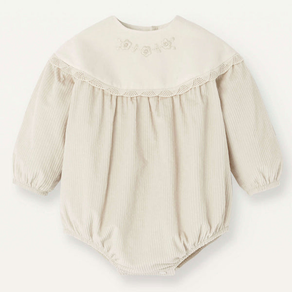 Popelin Off-White Romper Suit With Embroidered Yoke