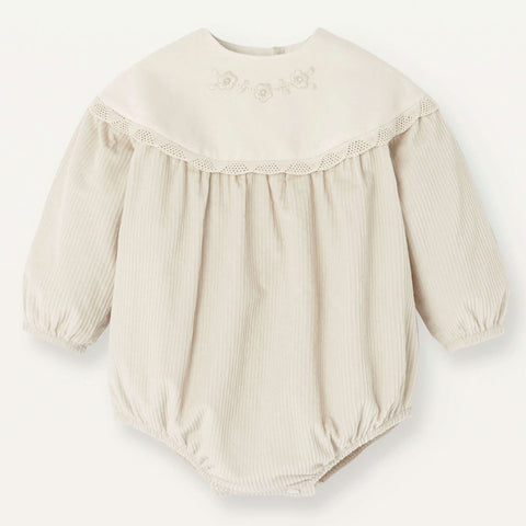 Popelin Off-White Romper Suit With Embroidered Yoke