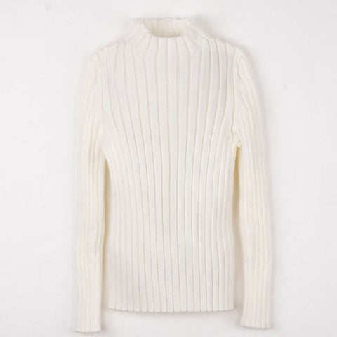 Popelin Off-White Funnel Collar Ribbed Jersey