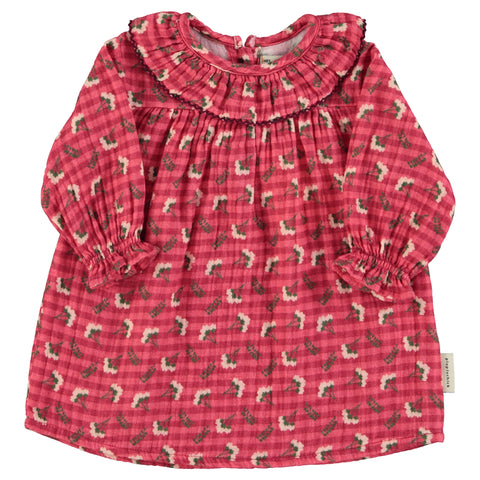 Piupiuchick Baby Dress Checkered Pink Flowers