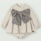 Popelin Sand Romper Suit With Bow
