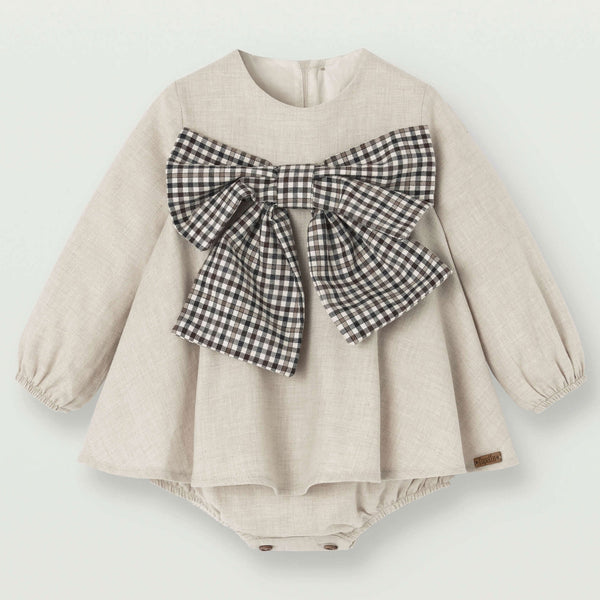 Popelin Sand Romper Suit With Bow