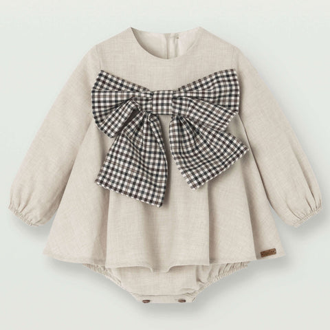 Popelin Sand Romper Suit With Bow