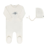 Ely’s & Co Velour Embroidered Hot Air Balloon Collection - Ivory - Footie + Bonnet