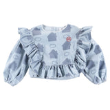 Loud Apparel Care Top Ruffles Sky Blue Houses Aop