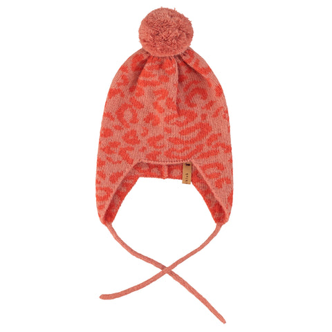 Piupiuchick Knitted Baby Bonnet Pink Animal Print