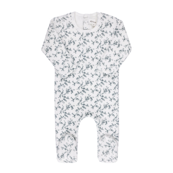 Ely’s & Co Velour Vine Pattern Collection - Blue on Ivory - Footie