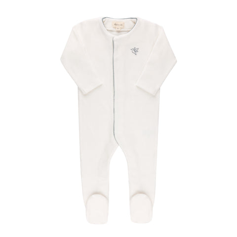 Ely’s & Co Velour Embroidered Bird Collection - Ivory - Footie