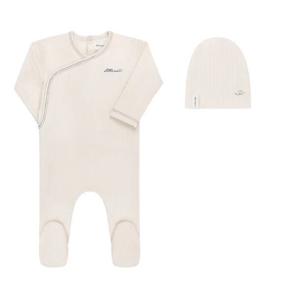 Ely’s & Co Organic Cotton Little One Collection- Ivory/Blue - Footie + Beanie