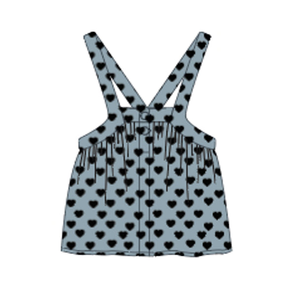 Piupiuchick Knee Lenght Dress Straps Washed Blue Denim Black Hearts