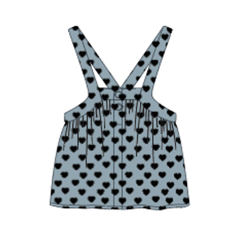 Piupiuchick Knee Lenght Dress Straps Washed Blue Denim Black Hearts