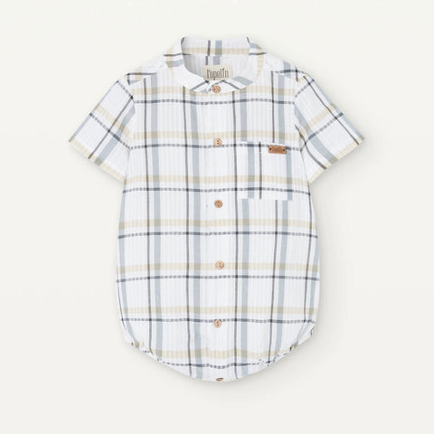 Popelin Blue Plaid Shirt-Style Romper Suit