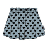 Piupiuchick Knee-Lengh Skirt Elastic Waist  Washed Blue Denim Black Hearts