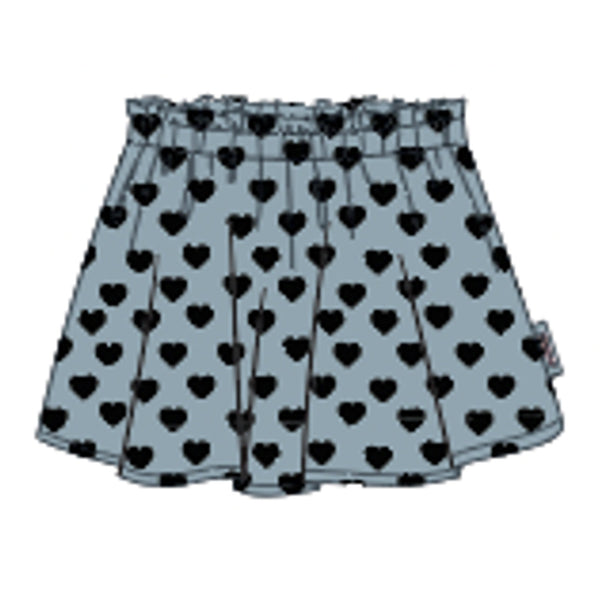 Piupiuchick Knee-Lengh Skirt Elastic Waist  Washed Blue Denim Black Hearts
