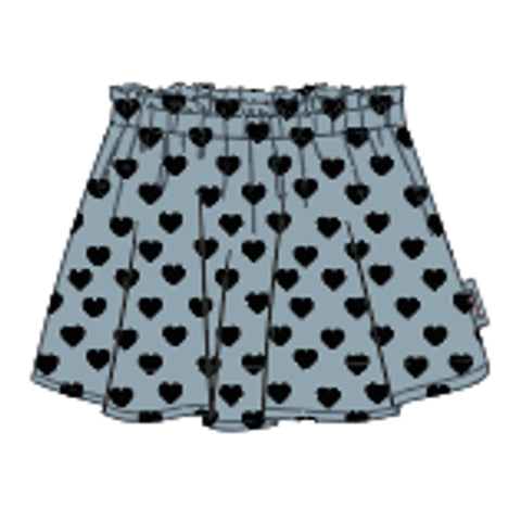 Piupiuchick Knee-Lengh Skirt Elastic Waist  Washed Blue Denim Black Hearts