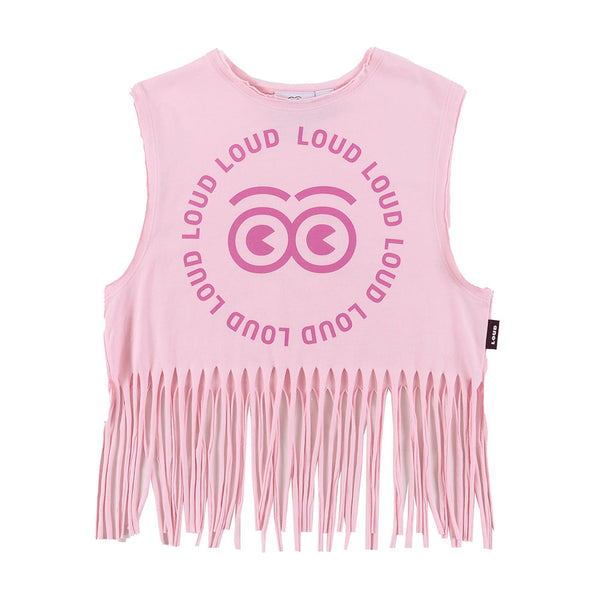 Loud Apparel Amore Top Crop Fringes Soft Pink/Rose Print