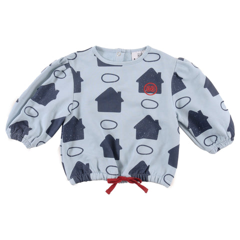 Loud Apparel Step Blouse Sky Blue Houses Aop