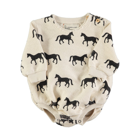 Piupiuchick Long Sleeve Romper | Ecru W/ Black Horses