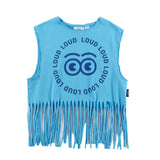 Loud Apparel Amore Top Crop Fringes Cyan Blue/Blue Print