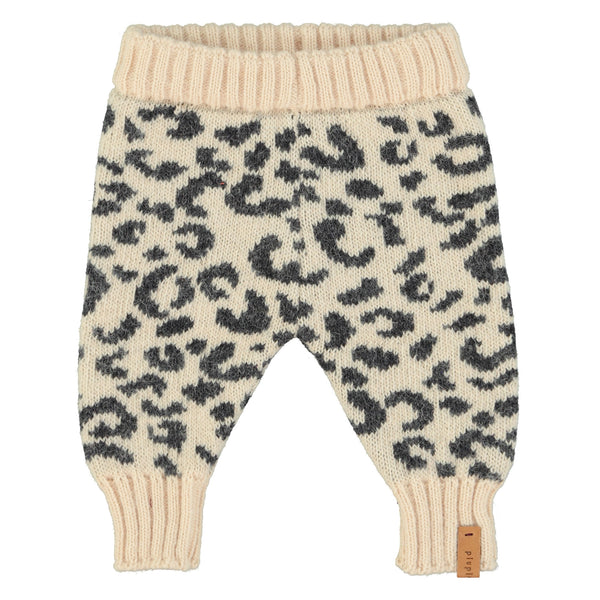 Piupiuchick Knitted Baby Leggings Light Pink Black Animal Print