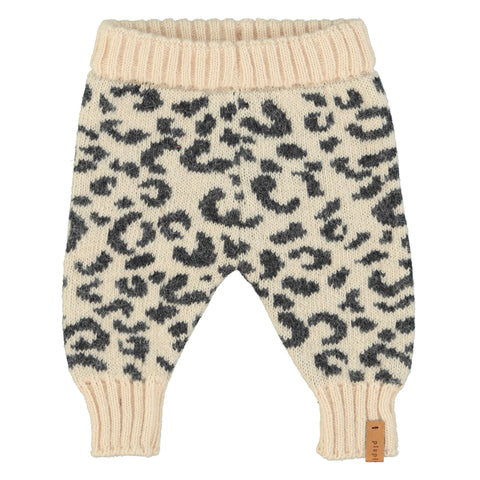 Piupiuchick Knitted Baby Leggings Light Pink Black Animal Print