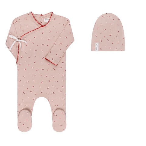 Ely’s & Co Organic Cotton Cluster Flower Collection - Ivory/Pink - Footie + Cotton Beanie