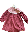 Popelin Burgundy Velvet Dress With Floral Yoke