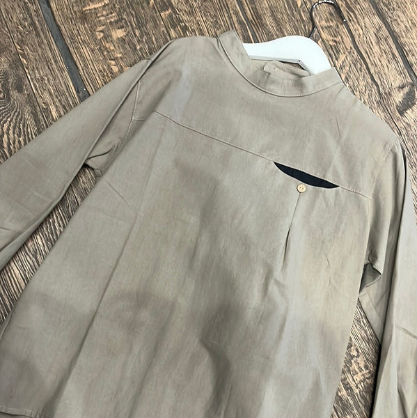 Popelin Taupe Mandarin Collar Shirt