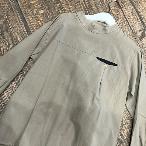 Popelin Taupe Mandarin Collar Shirt