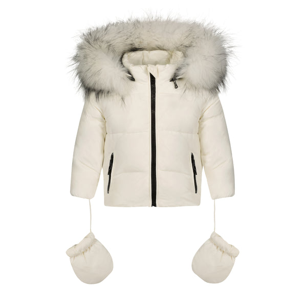 SCOTCH BONNET Baby Classic Puffer Sand And Black fur 2