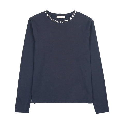 Coco Blanc Teen Crew Neck Tee Navy W/ White