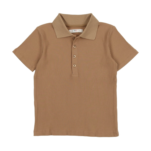 Coco Blanc Ribbed Boys Polo Collar Camel