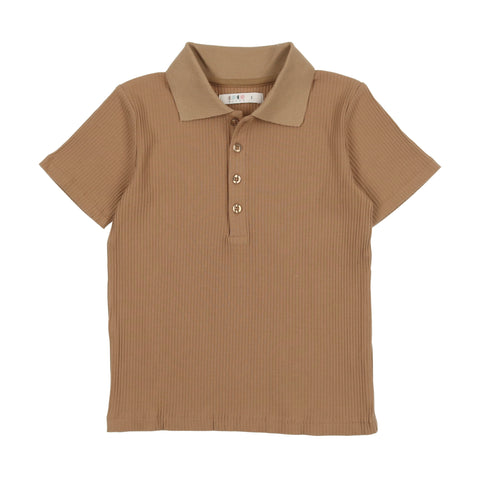 Coco Blanc Ribbed Boys Polo Collar Camel